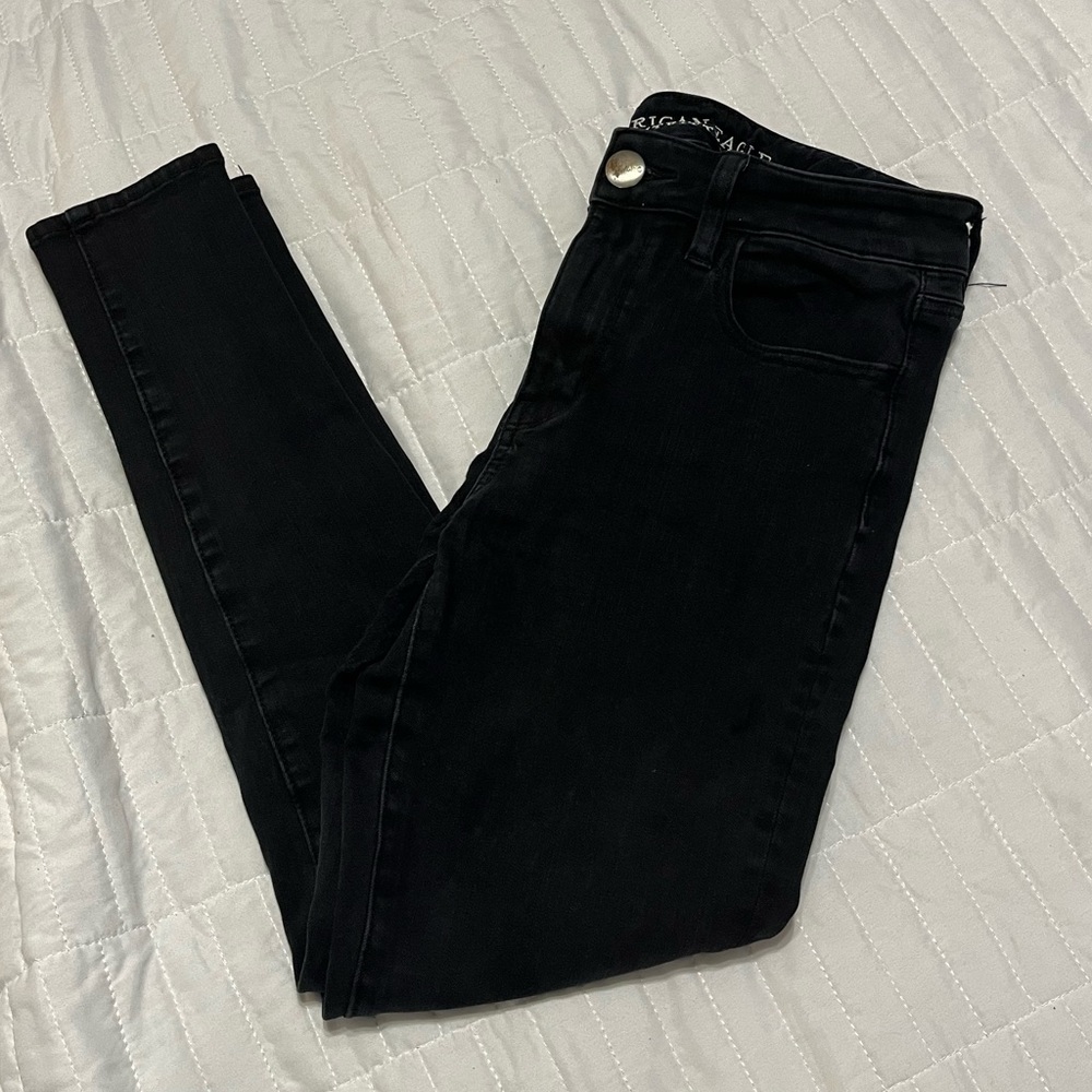 American eagle black hi rise skinny jeans size 4 short